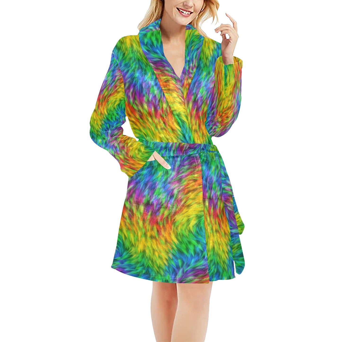Rainbow Fur Design Print Women's Fleece Robe