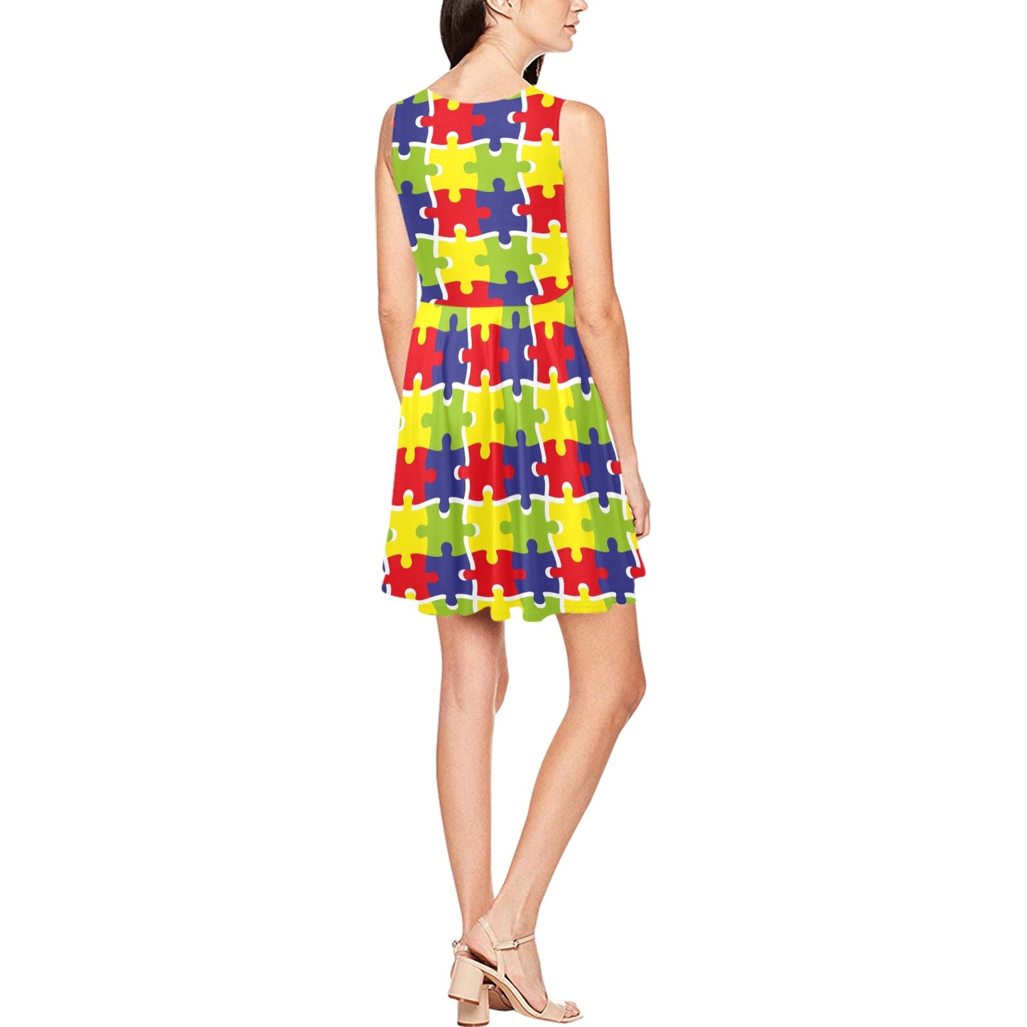 Autism Awareness Pattern Print Design 03 Sleeveless Dress