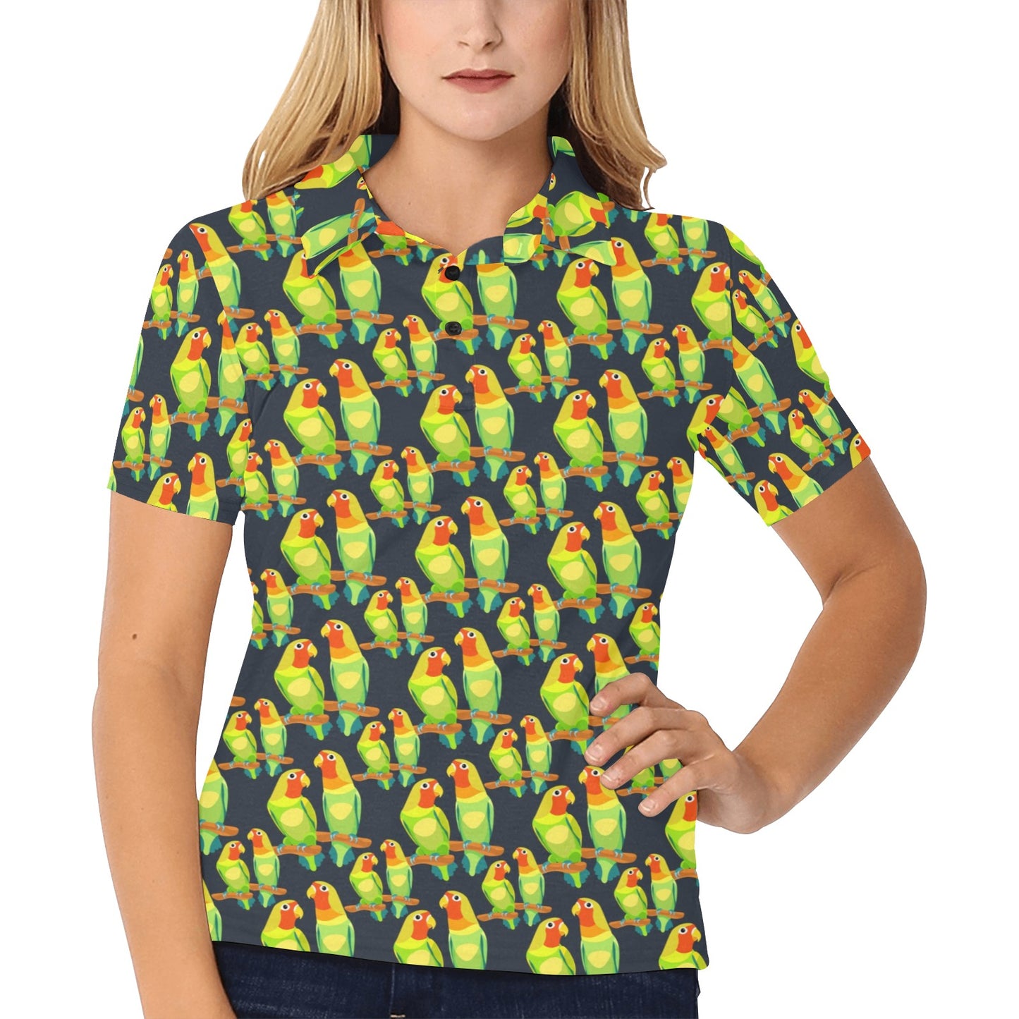 Lovebird Pattern Print Design 01 Women's Polo Shirt