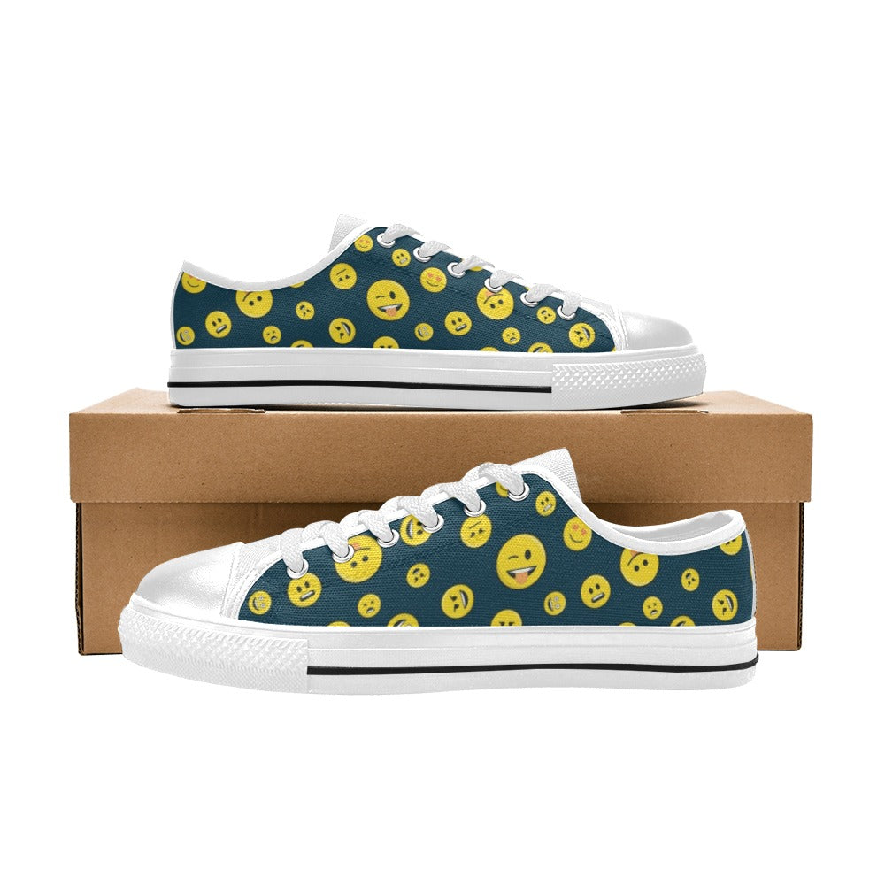 Smiley Face Emoji Print Design LKS301 Women's White Low Top Shoes