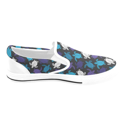 Sea Turtle Print Design LKS306 White Slip Ons Canvas Women's Shoes