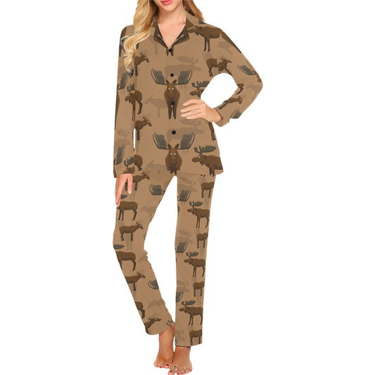 Moose Pattern Print Design 03 Women's Long Pajama Set