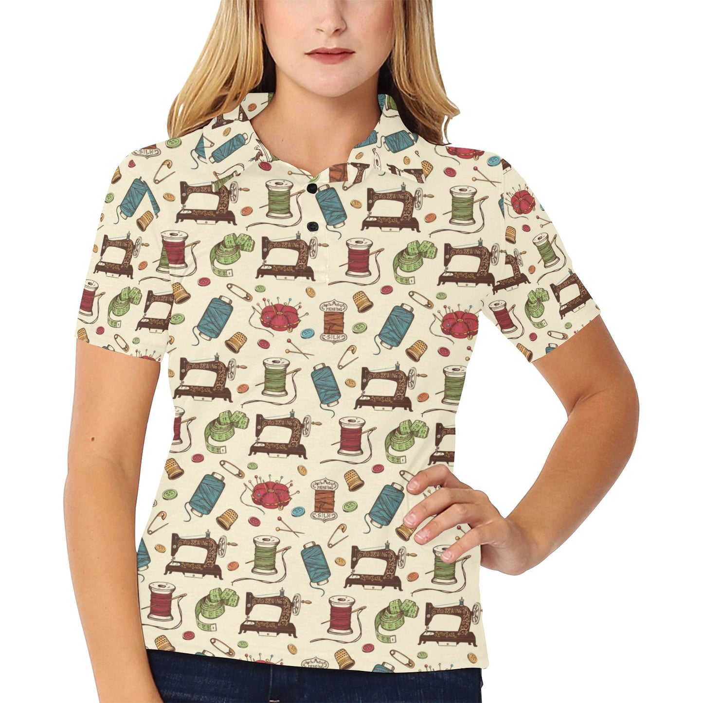 Sewing Equipment Print Design LKS303 Women's Polo Shirt
