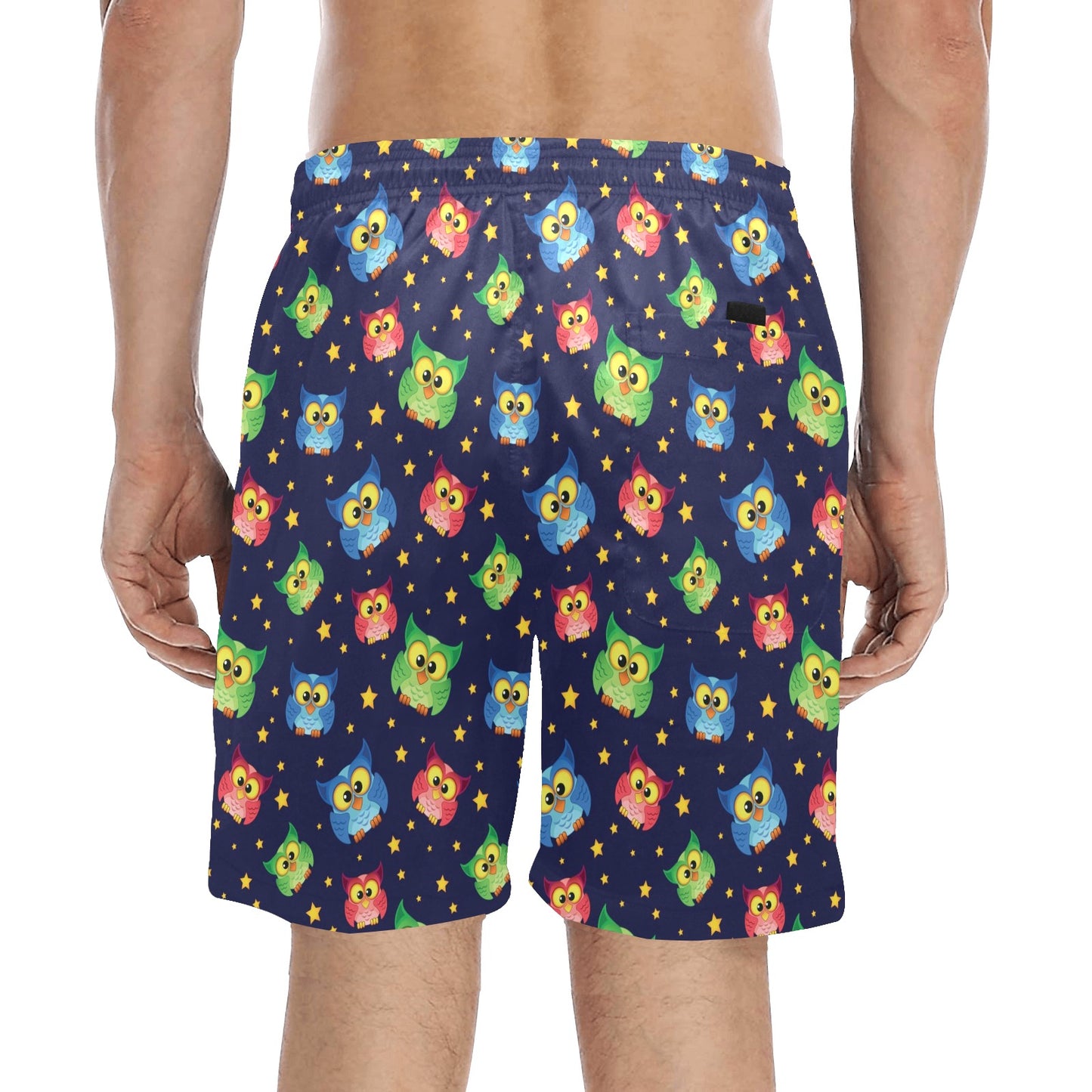 Owl with Star Themed Design Print Men's Swim Trunks Beach Shorts