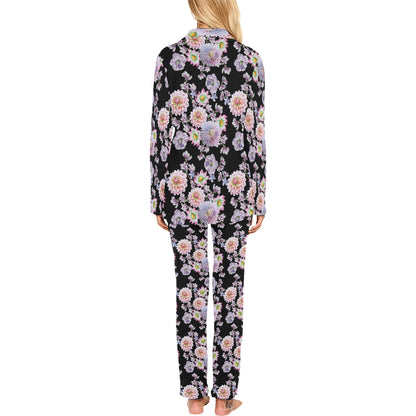 Dahlia Pattern Print Design DH012 Women's Long Pajama Set
