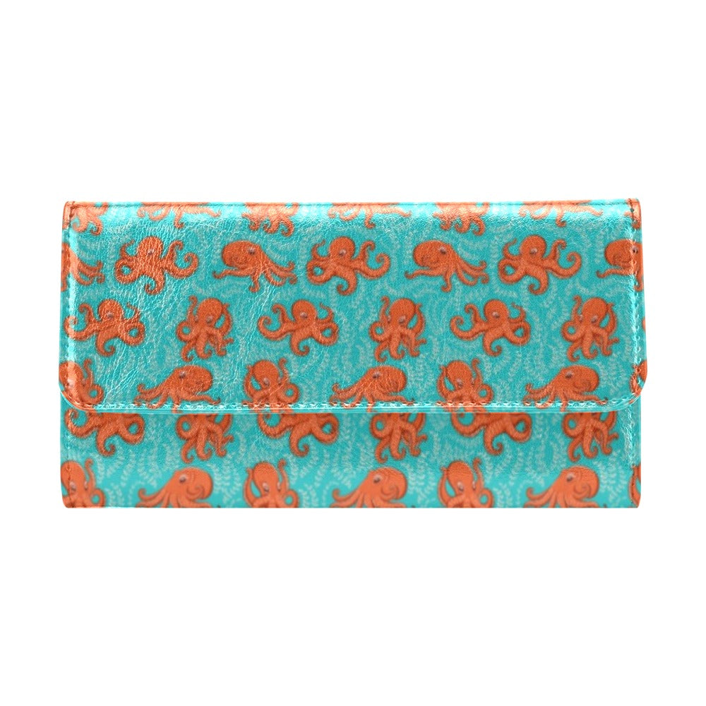 Octopus Cartoon Design Print Themed Women's Trifold Wallet