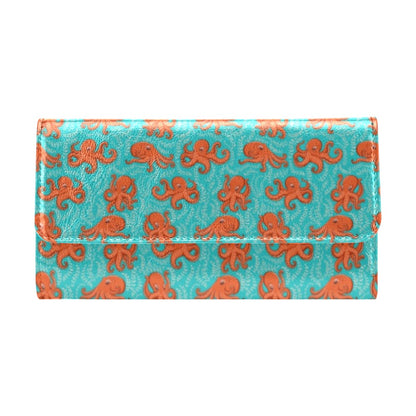 Octopus Cartoon Design Print Themed Women's Trifold Wallet