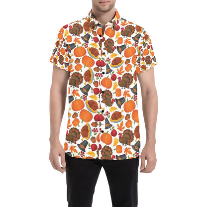 Thanksgiving Print Design LKS304 Men Short Sleeve Button Up Shirt