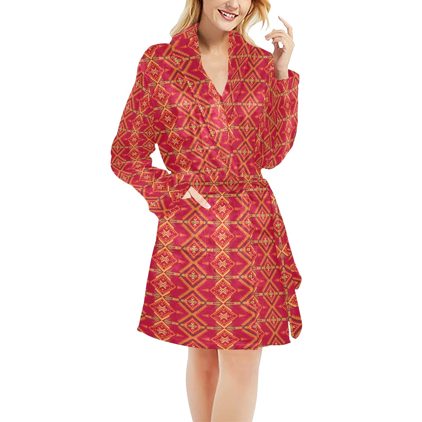 Southwest Aztec Design Themed Print Women's Fleece Robe