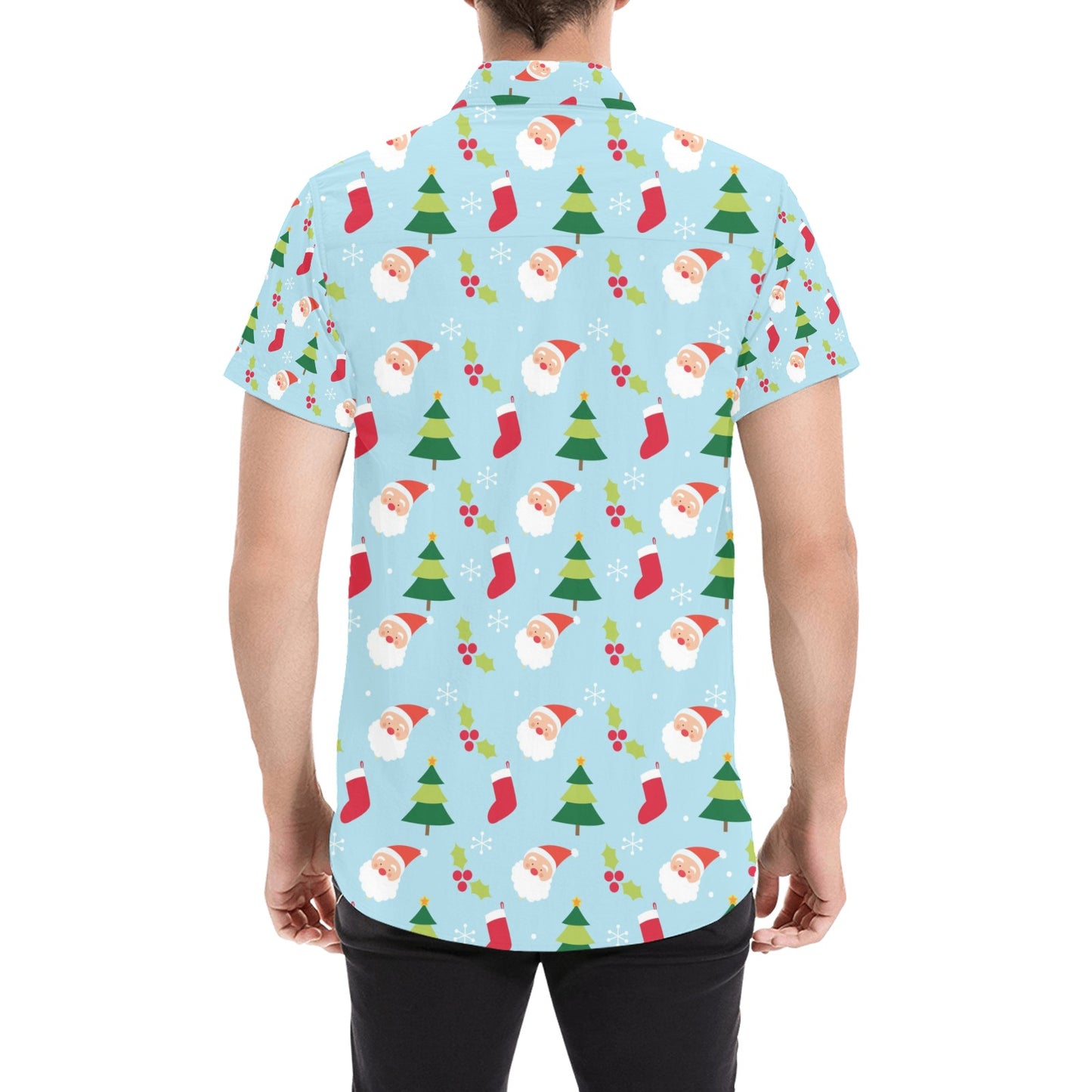 Santa Themed Print Design LKS301 Men Short Sleeve Button Up Shirt