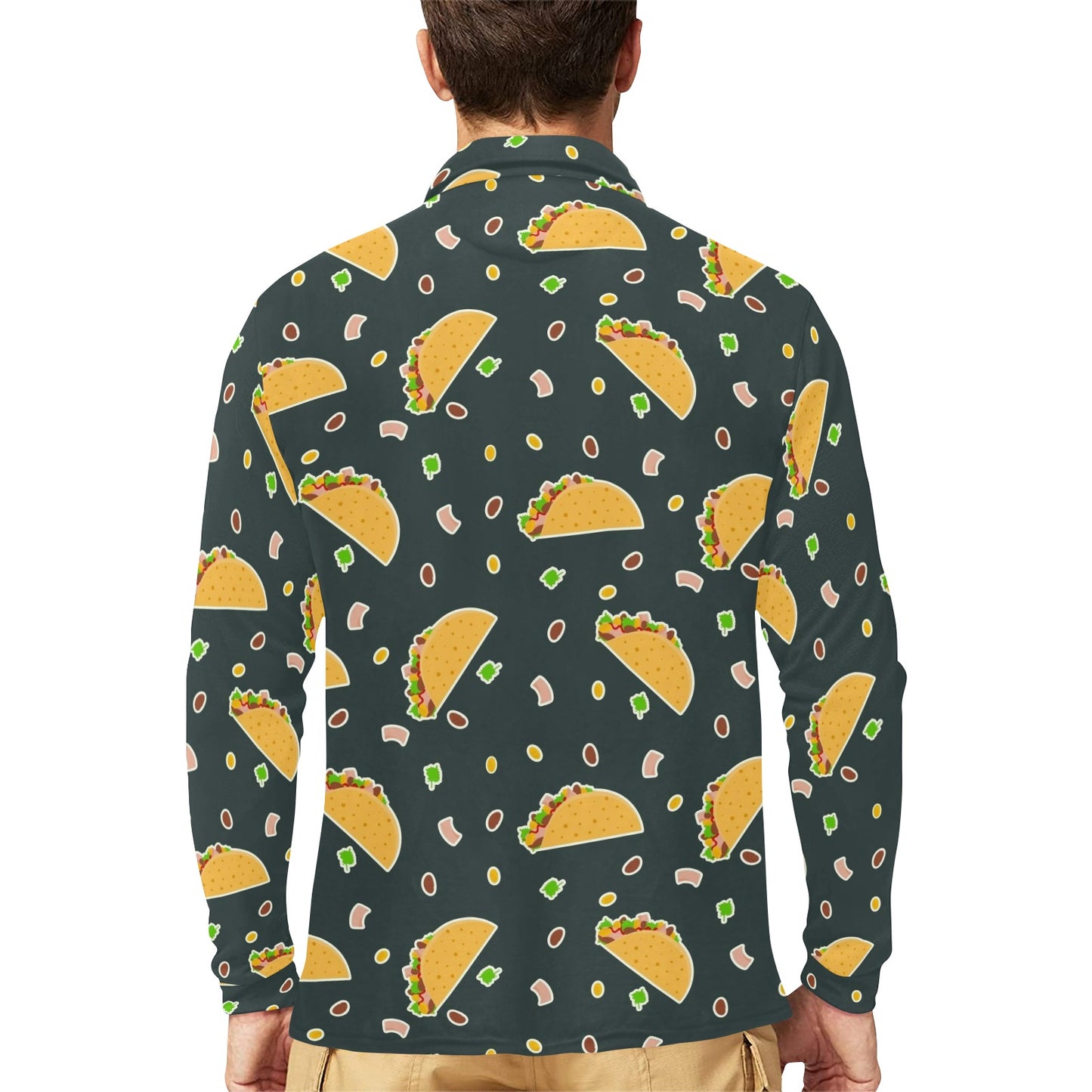 Taco Pattern Print Design TC02 Long Sleeve Polo Shirt For Men's