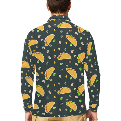 Taco Pattern Print Design TC02 Long Sleeve Polo Shirt For Men's