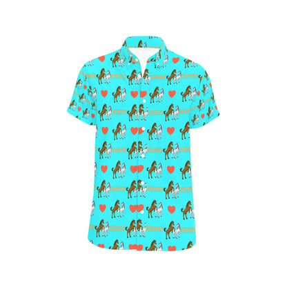 Horse Couple Love Print Design LKS309 Men Short Sleeve Button Up Shirt