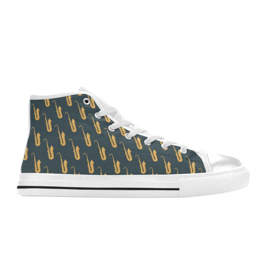 Saxophone Print Design LKS401 Men's High Top Canvas Shoes