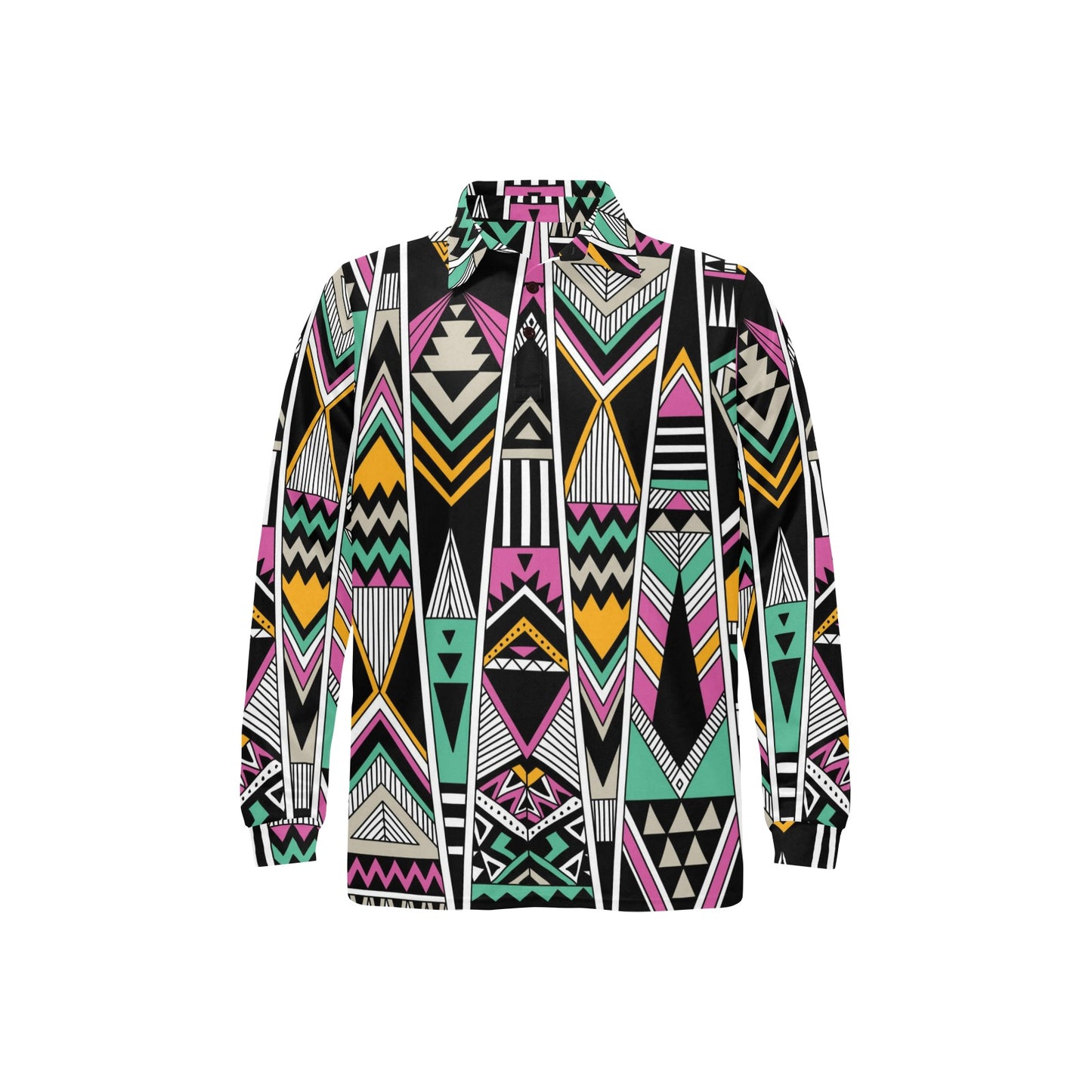 Tribal Aztec Triangle Long Sleeve Polo Shirt For Men's