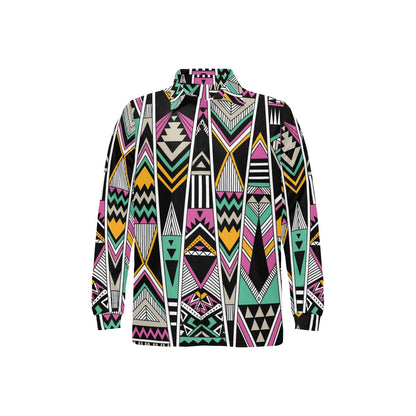Tribal Aztec Triangle Long Sleeve Polo Shirt For Men's