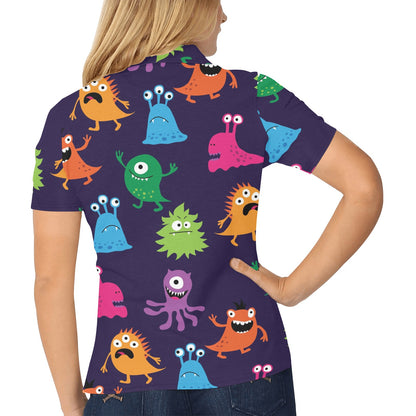 Monster Cartoon Pattern Print Design 02 Women's Polo Shirt