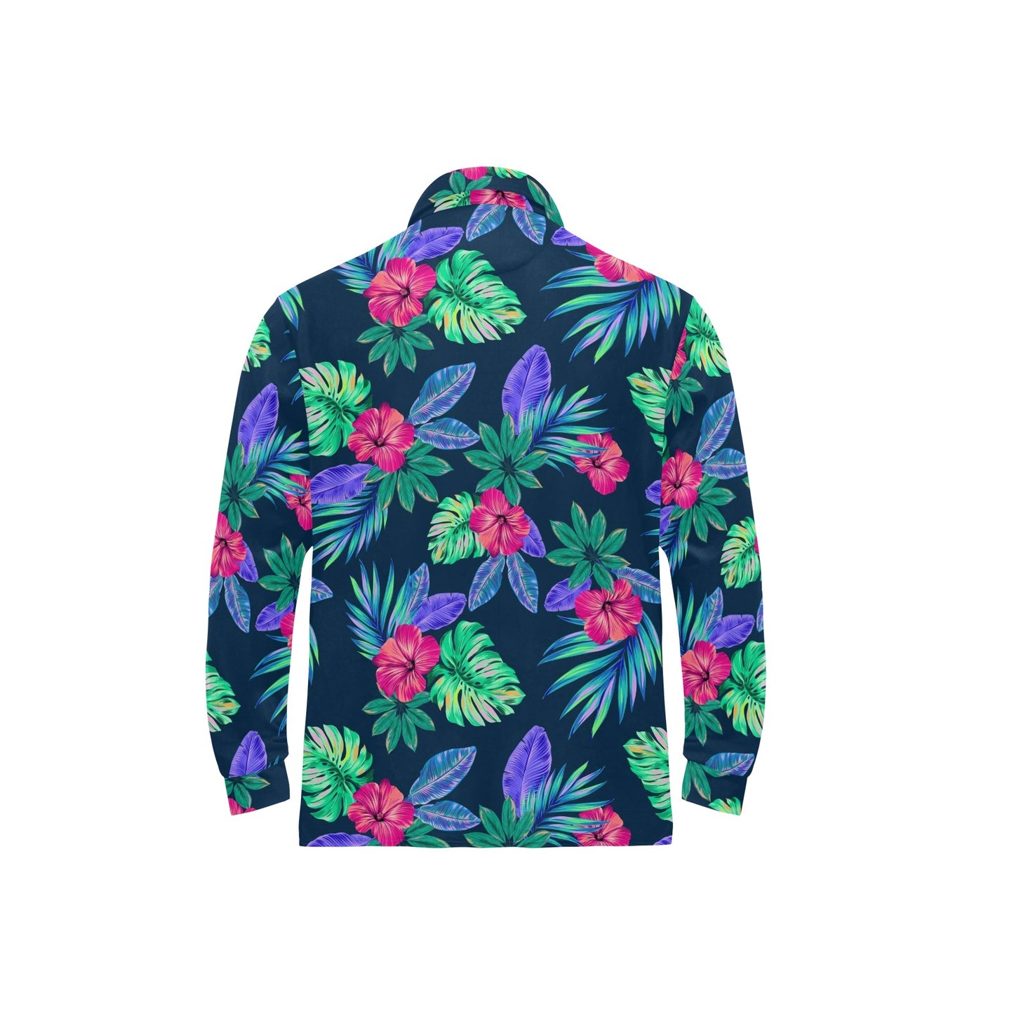 Tropical Flower Pattern Print Design TF09 Long Sleeve Polo Shirt For Men's