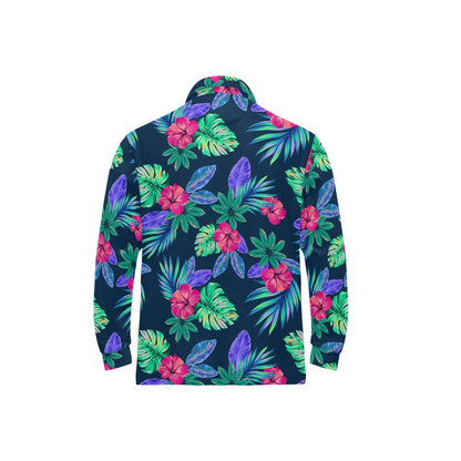Tropical Flower Pattern Print Design TF09 Long Sleeve Polo Shirt For Men's
