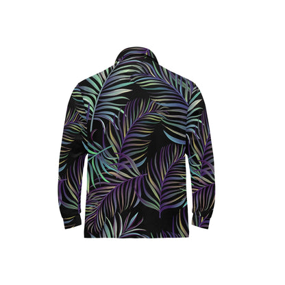 Tropical Palm Leaves Pattern Brightness Long Sleeve Polo Shirt For Men's