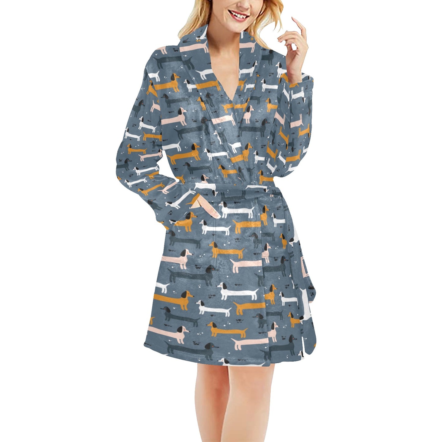 Dachshund Pattern Print Design 012 Women's Fleece Robe