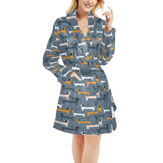 Dachshund Pattern Print Design 012 Women's Fleece Robe