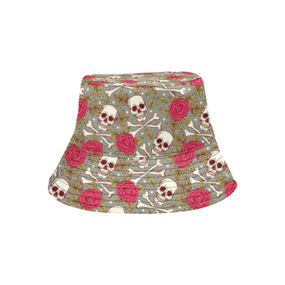 Skull Bone Rose Print Design LKS303 Unisex Bucket Hat