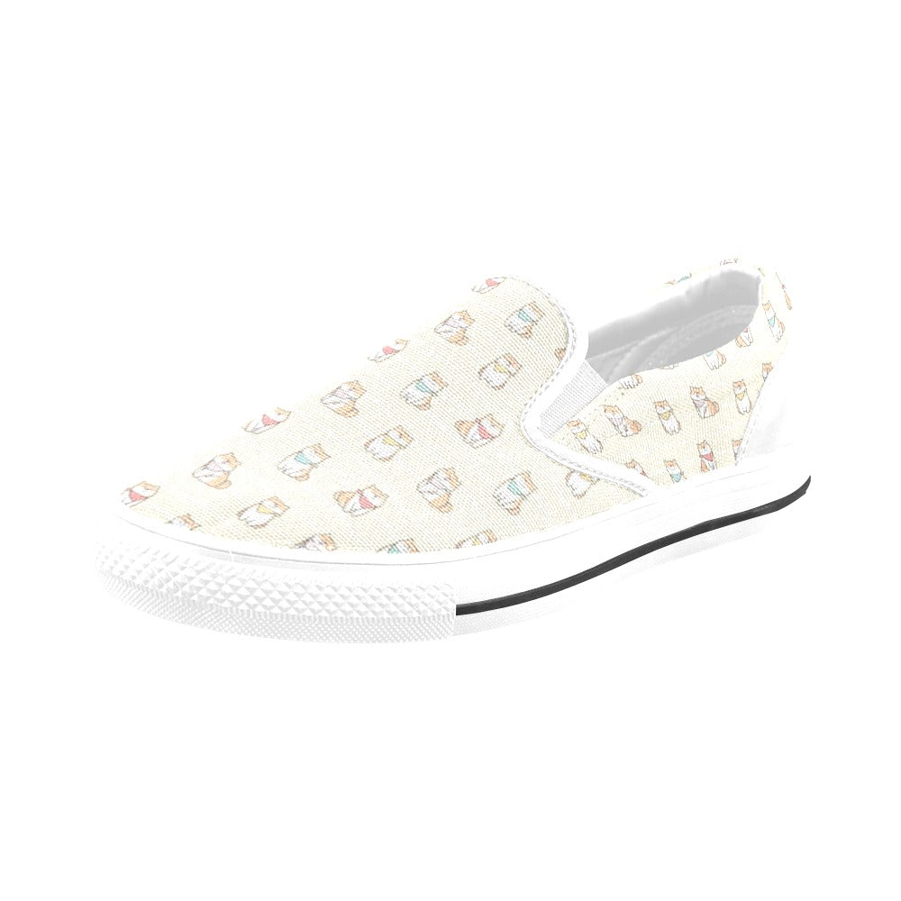 Shiba Inu Print Design LKS306 White Slip Ons Canvas Women's Shoes