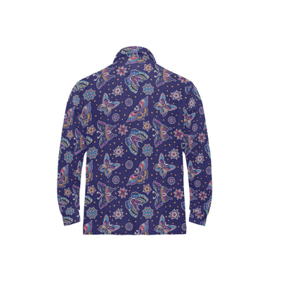 Butterfly Print Design LKS303 Long Sleeve Polo Shirt For Men's