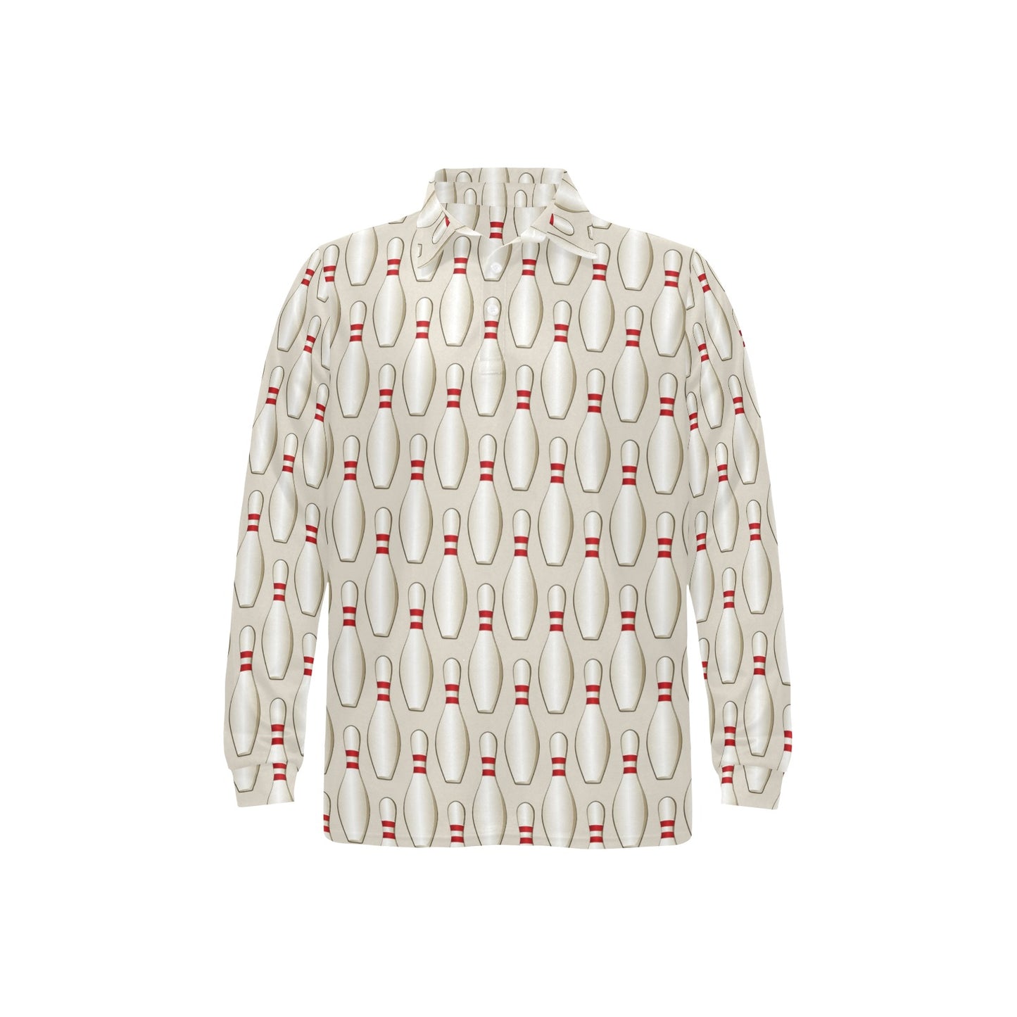 Bowling Pin Pattern Print Design 01 Long Sleeve Polo Shirt For Men's