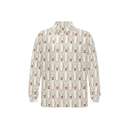 Bowling Pin Pattern Print Design 01 Long Sleeve Polo Shirt For Men's