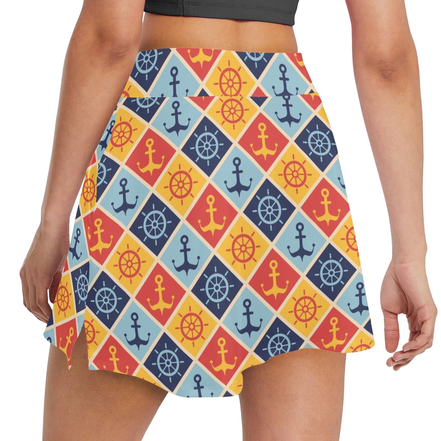 Nautical Pattern Design Themed Print 17" Golf & Pickleball Skort with Pockets