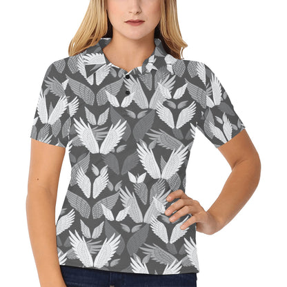 Angel Wings Pattern Design Themed Print Women's Polo Shirt