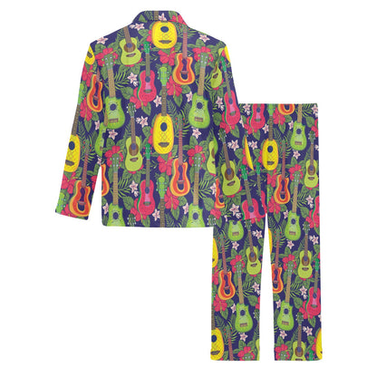 Ukulele Tropical Pattern Print Design 03 Men's Long Pajama Set
