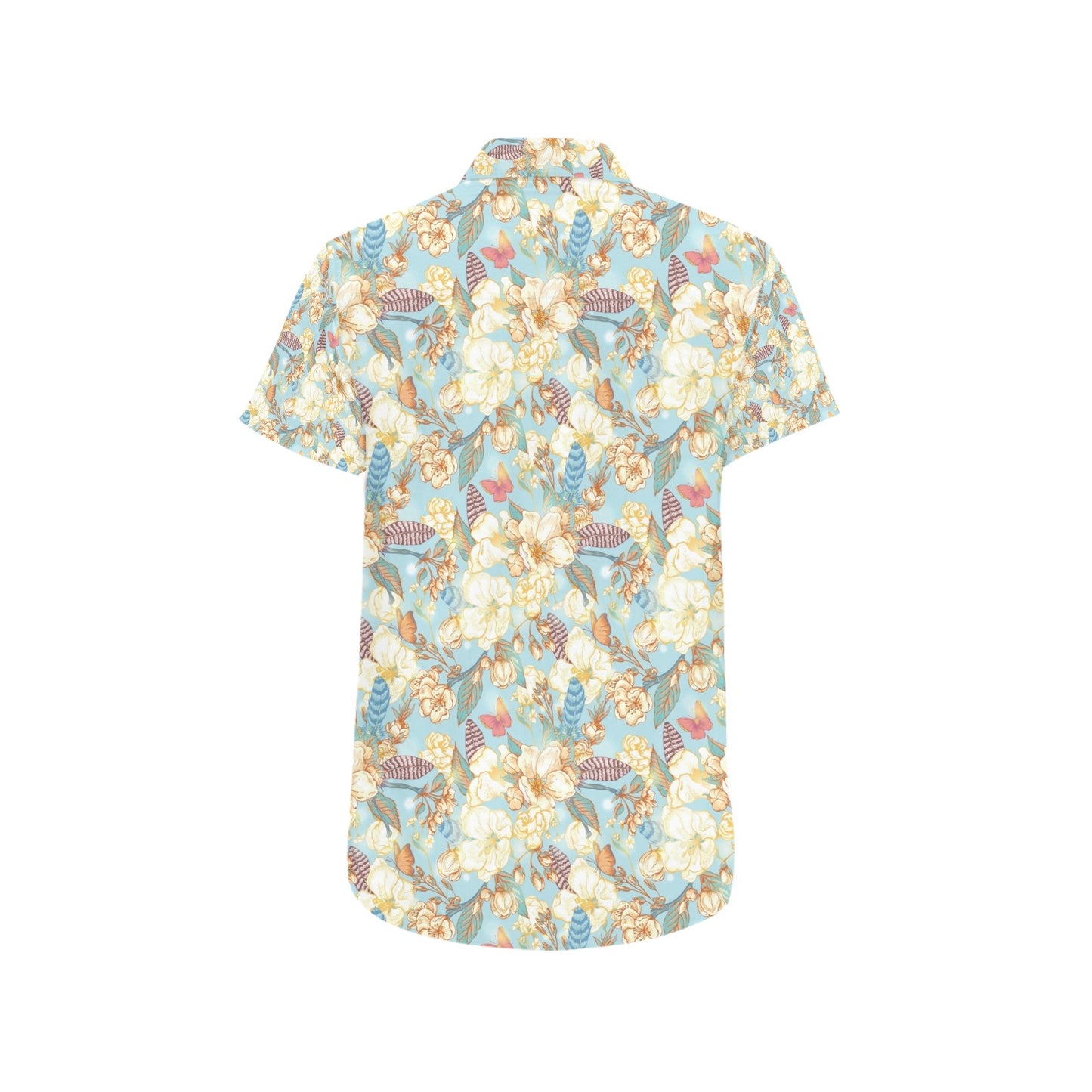 Summer Floral Print Design LKS302 Men Short Sleeve Button Up Shirt