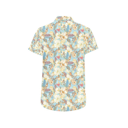 Summer Floral Print Design LKS302 Men Short Sleeve Button Up Shirt