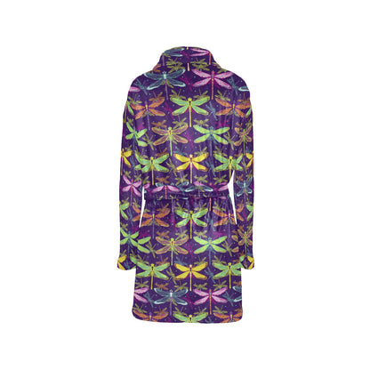 Dragonfly Neon Color Print Pattern Women's Fleece Robe
