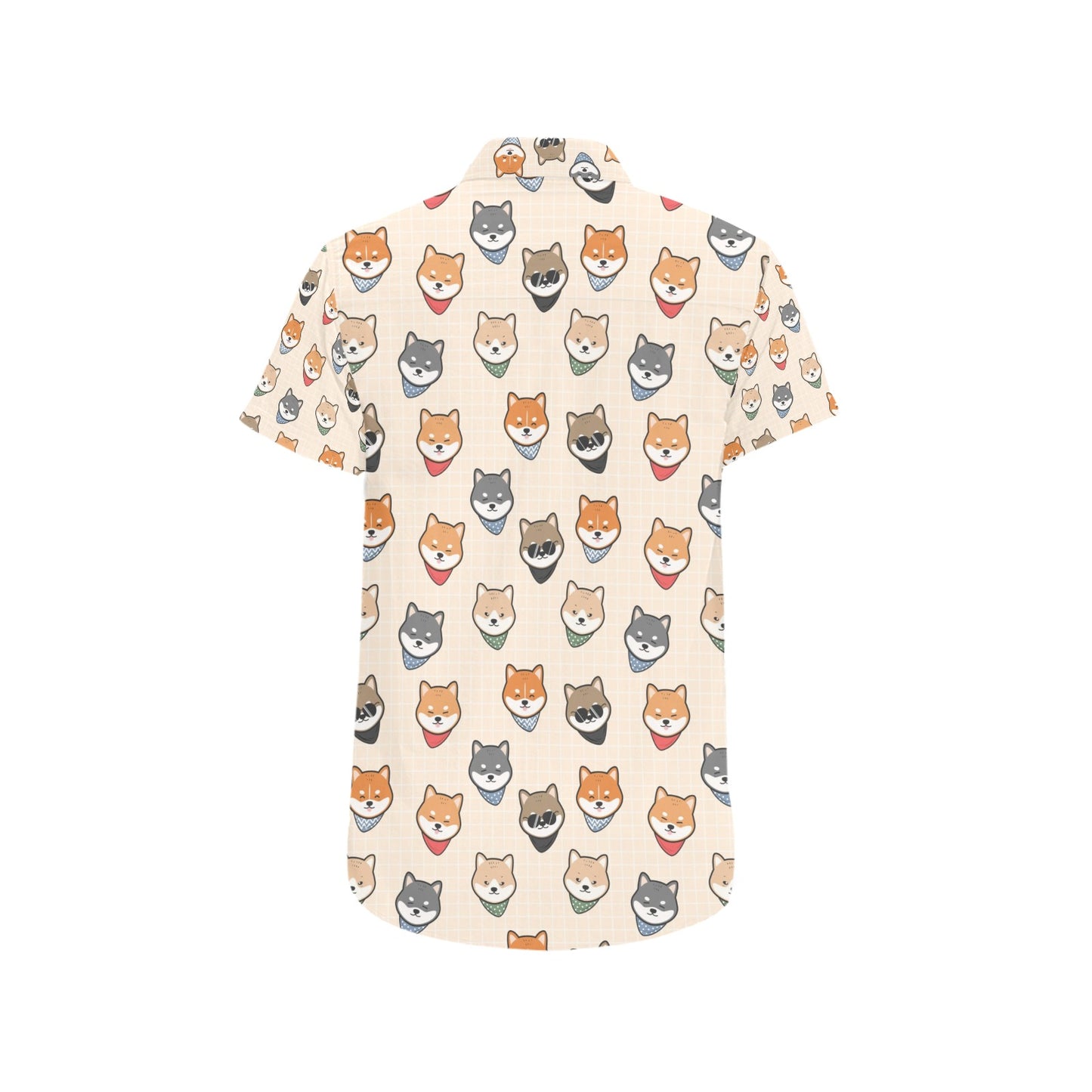 Shiba Inu Print Design LKS3010 Men Short Sleeve Button Up Shirt