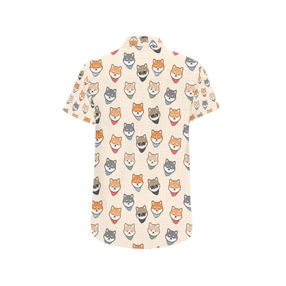 Shiba Inu Print Design LKS3010 Men Short Sleeve Button Up Shirt