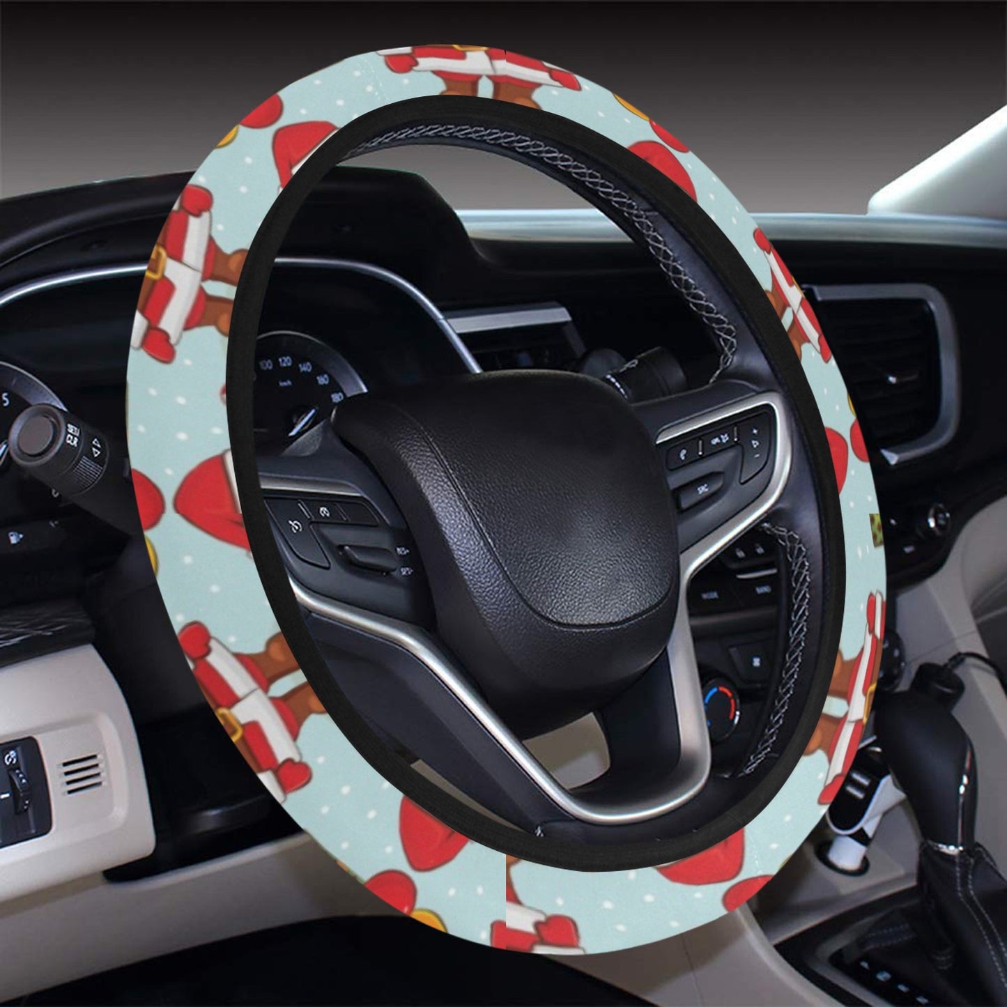 Santa Christmas Themed Print Design LKS303 Steering Wheel Cover with Elastic Edge