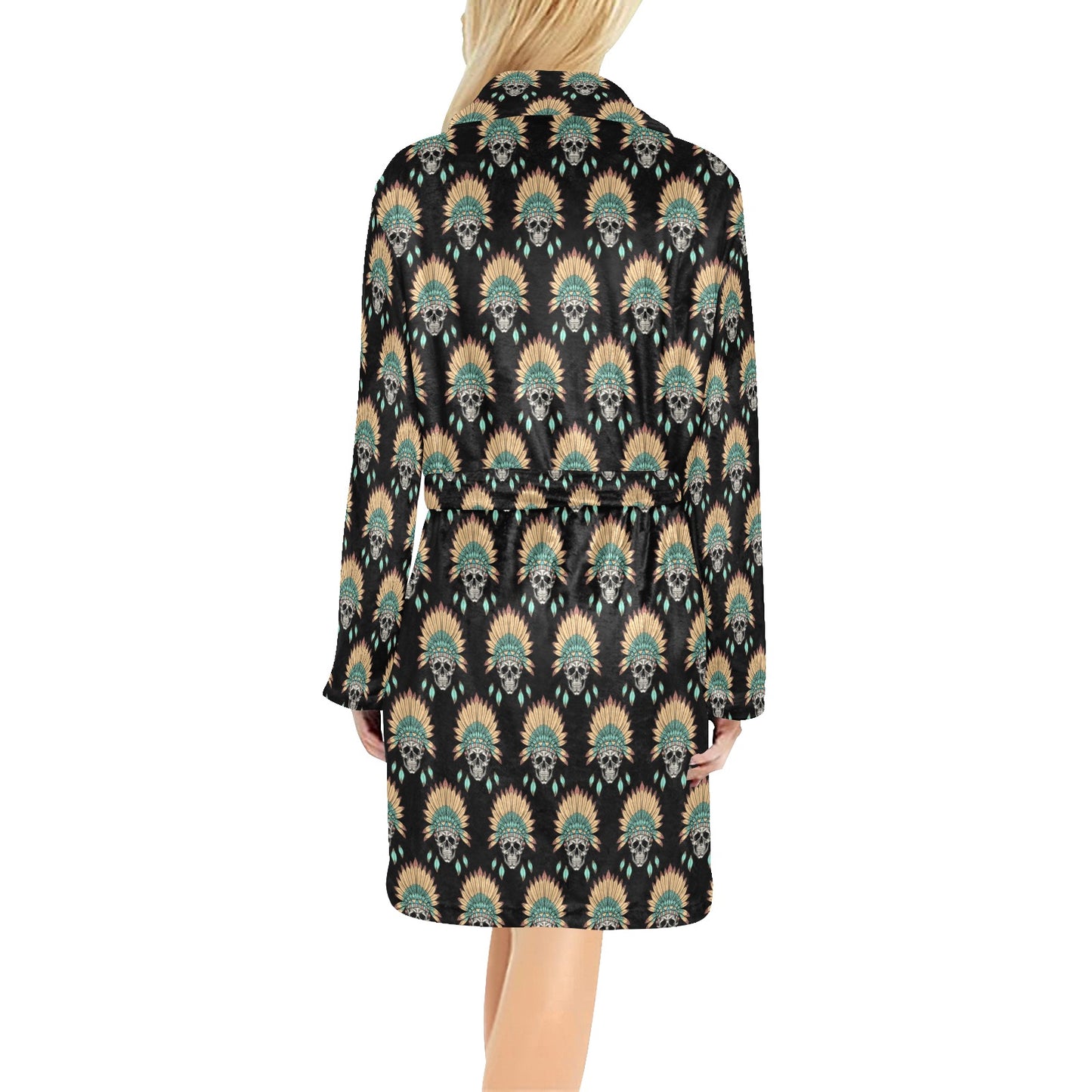 American indian Skull Pattern Women's Fleece Robe