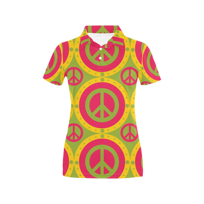 Peace Sign Pattern Print Design A01 Women's Polo Shirt