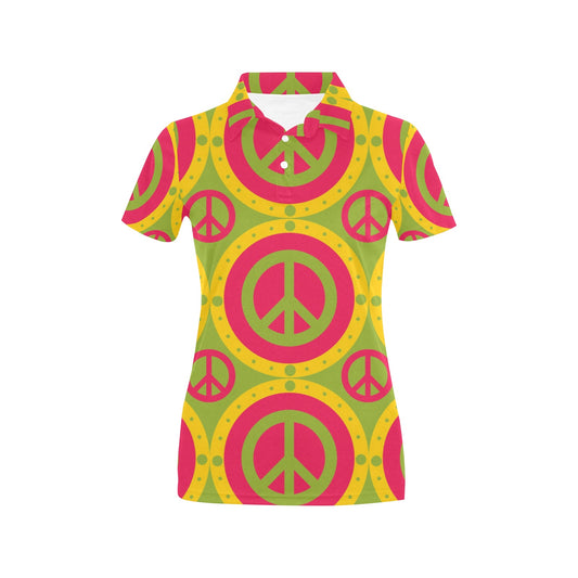 Peace Sign Pattern Print Design A01 Women's Polo Shirt