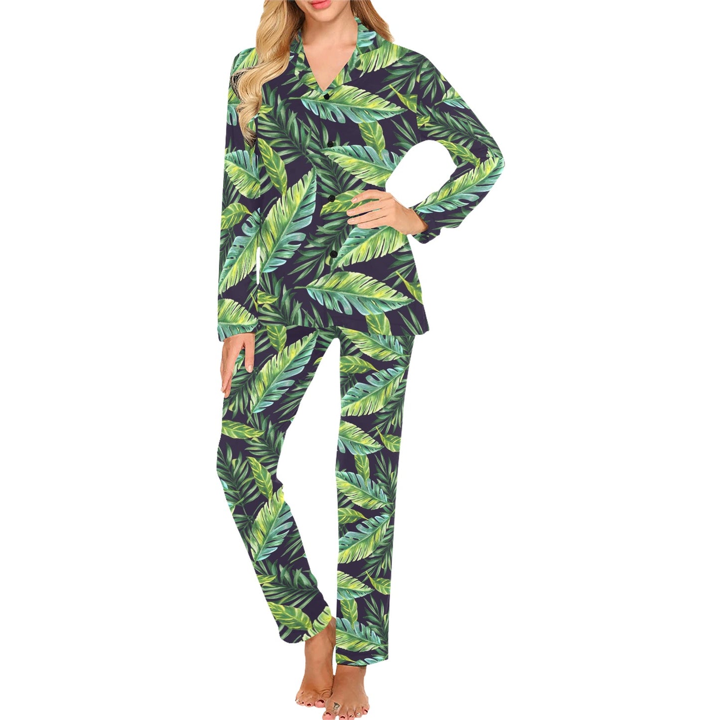 Tropical Flower Pattern Print Design TF06 Women's Long Pajama Set