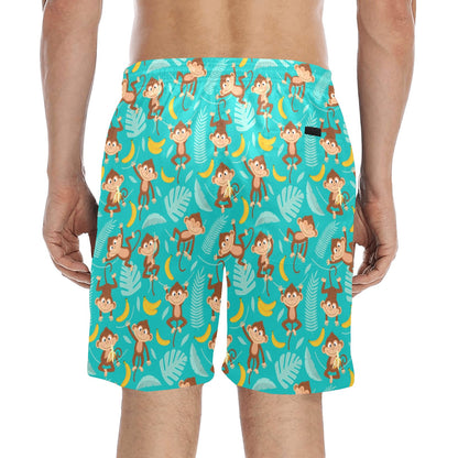 Monkey Happy Design Themed Print Men's Swim Trunks Beach Shorts