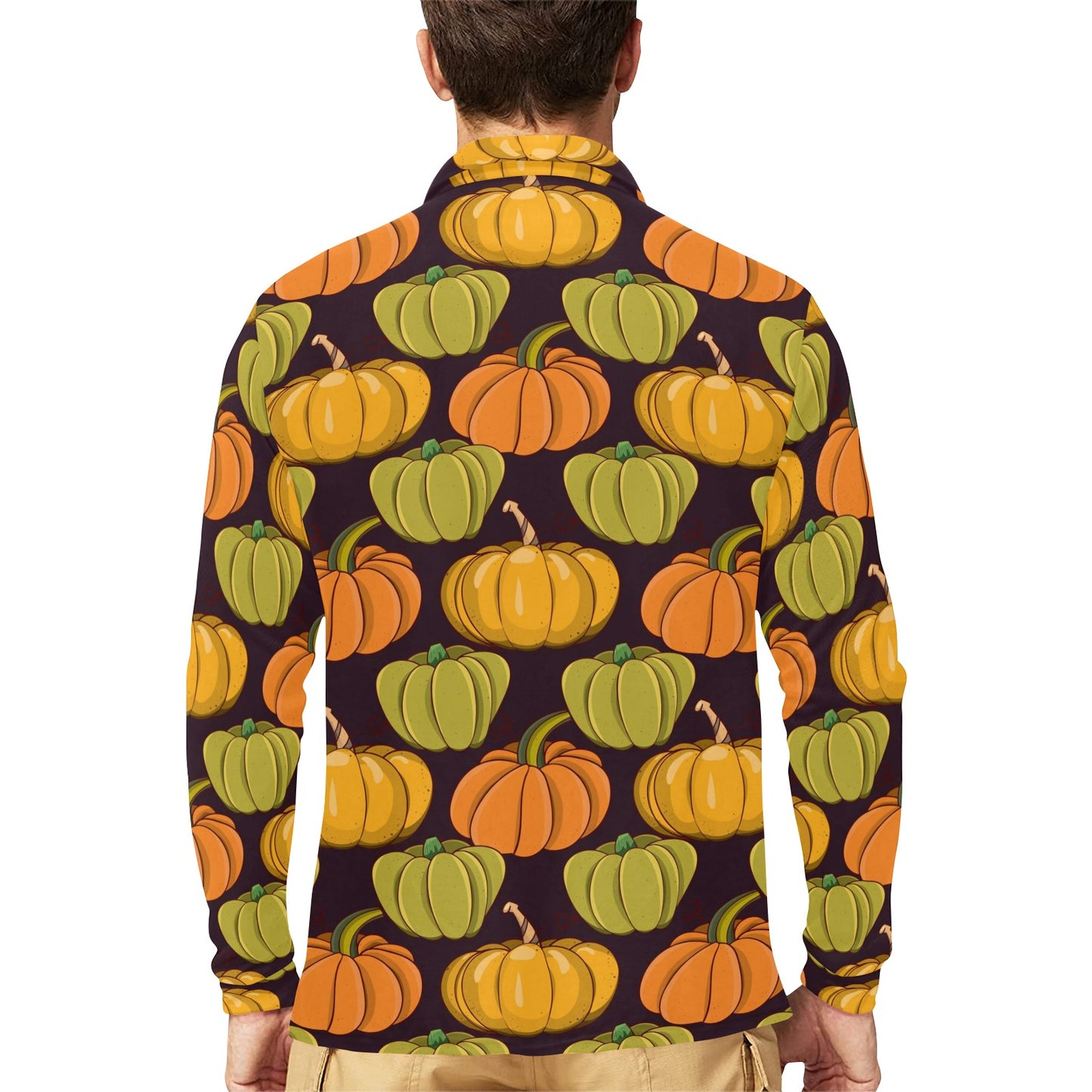 Pumpkin Pattern Print Design A01 Long Sleeve Polo Shirt For Men's