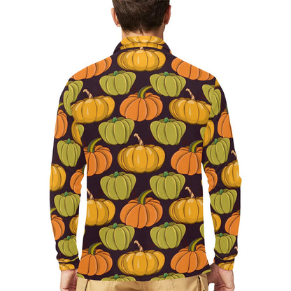Pumpkin Pattern Print Design A01 Long Sleeve Polo Shirt For Men's