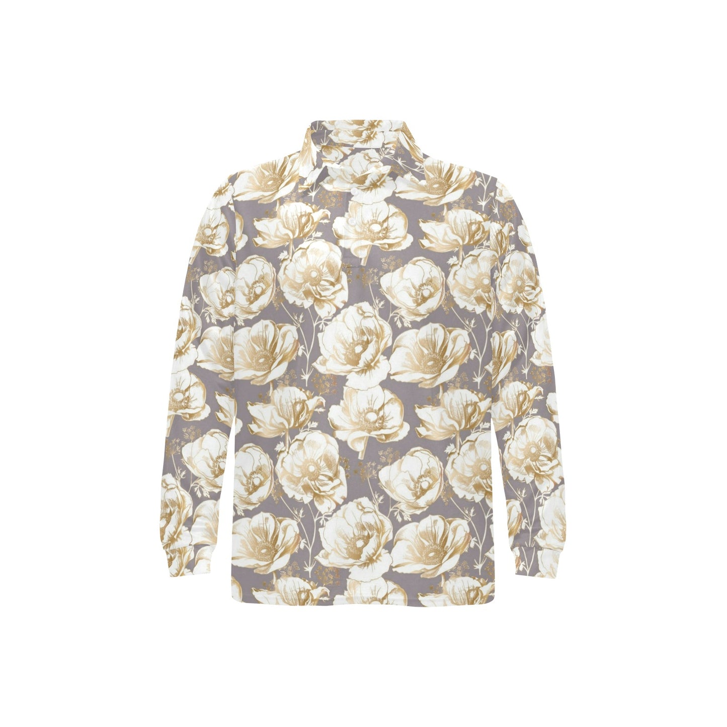 Anemone Pattern Print Design AM05 Long Sleeve Polo Shirt For Men's