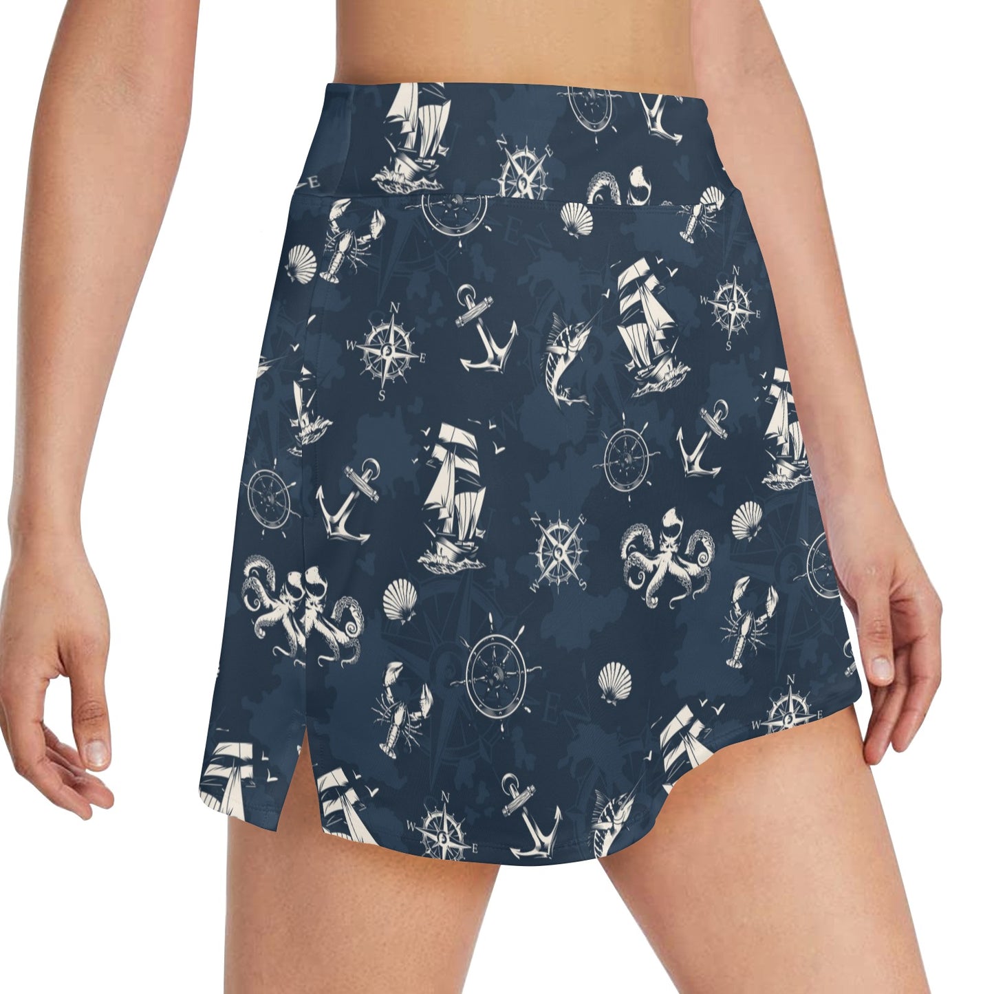 Nautical Sea Themed Print 17" Golf & Pickleball Skort with Pockets