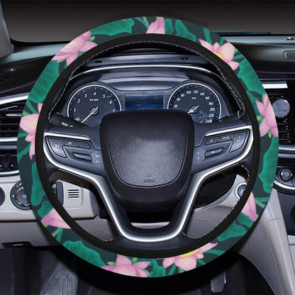 Water Lily Print Design LKS302 Steering Wheel Cover with Elastic Edge